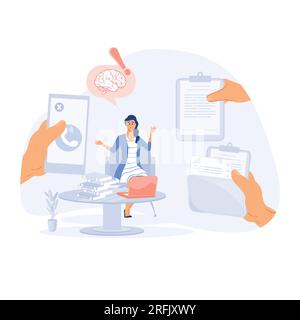 businesswoman practicing meditation. the Yoga lotus position and doing many tasks at the same time. flat modern vector illustration Stock Vector