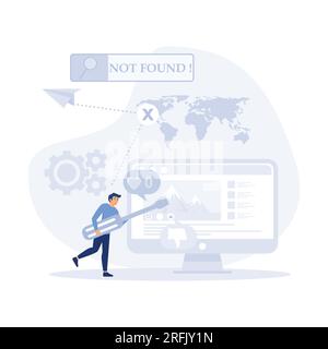 Blog promotion mistake. Inefficient SEO optimization. Idea of search engine optimization for blog promotion, flat vector modern illustration Stock Vector