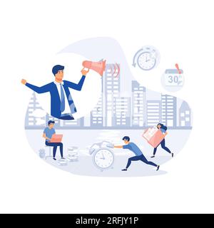 Office deadline, Stressed employees working overtime. flat modern vector illustration Stock Vector