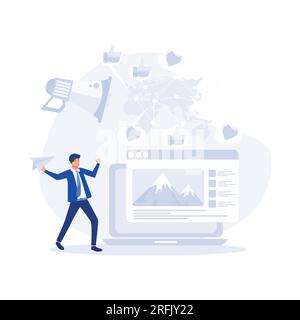 Blog promotion mistake. Social media post sharing active forcing. Digital advertising, social media marketing, flat vector modern illustration Stock Vector