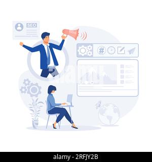 Blog promotion mistake. Content production without SEO content audit. Idea of search engine optimization for blog promotion, flat vector modern illust Stock Vector