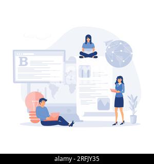 Copy writer. Content management. Flat cartoon miniature . flat vector modern illustration Stock Vector