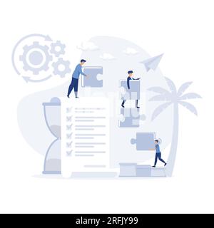 Project management. Business process and planning, workflow organization. Colleagues working together, teamwork, flat vector modern illustration Stock Vector