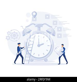 alarm clock rings on white background, concept of work time management, flat vector modern illustration Stock Vector