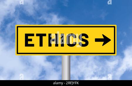 Ethics road sign on blue sky background Stock Photo