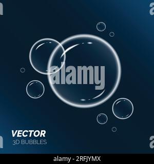 Vector illustration of realistic soap bubbles isolated on a dark background Stock Vector