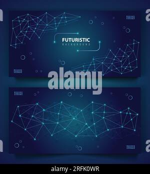 Abstract futuristic background dots connect for digital technology concept design isolated on dark blue background Stock Vector