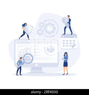 Informational Poster Team Work on Realization Idea. People Make List Creative Ideas, flat vector modern illustration Stock Vector
