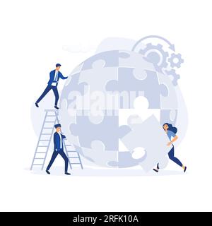 Coworkers cartoon characters and abstract geometrical shapes. Coworking and problem solving concept, flat vector modern illustration Stock Vector