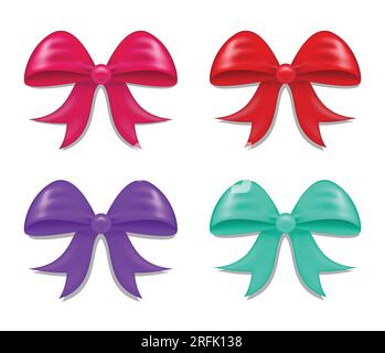 Set of multi colours shiny ribbon bows on a white background, vector illustration. Stock Vector