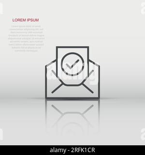Envelope with confirmed document icon in flat style. Verify vector illustration on white isolated background. Receive business concept. Stock Vector