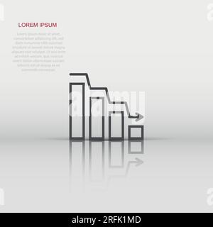 Market trend icon in flat style. Decline arrow with magnifier vector illustration on white isolated background. Decrease business concept. Stock Vector