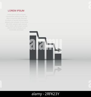 Market trend icon in flat style. Decline arrow with magnifier vector illustration on white isolated background. Decrease business concept. Stock Vector
