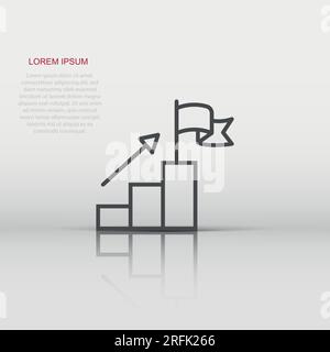 Stair with finish flag icon in flat style. Leadership challenge vector illustration on white background. Career growth business concept. Stock Vector
