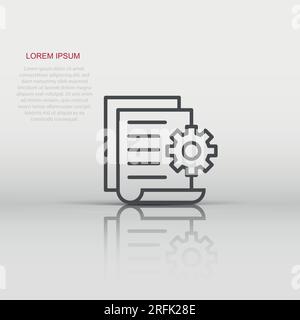 Document with gear icon in flat style. Big data processing vector illustration on white isolated background. Paper sheet software solution business co Stock Vector