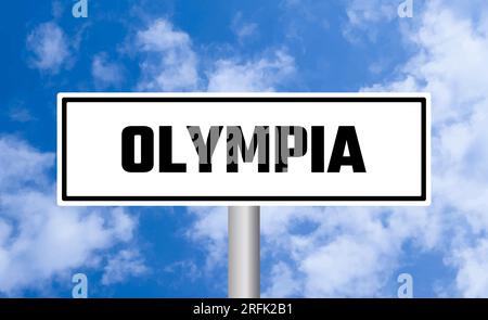 Olympia road sign on blue sky background Stock Photo - Alamy
