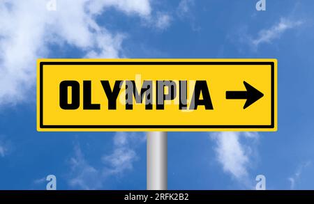 Olympia road sign on blue sky background Stock Photo - Alamy