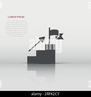 Stair with finish flag icon in flat style. Leadership challenge vector illustration on white background. Career growth business concept. Stock Vector