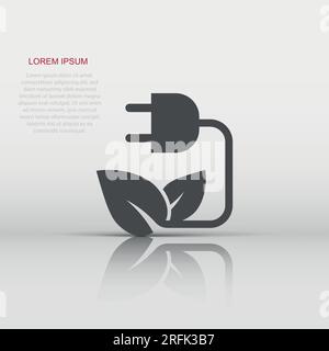 Eco energy icon in flat style. Leaf plug vector illustration on white isolated background. Electrician sign business concept. Stock Vector