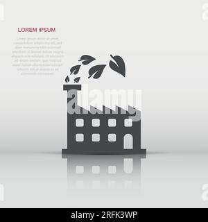 Factory ecology icon in flat style. Eco plant vector illustration on white isolated background. Nature industry business concept. Stock Vector