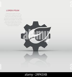 Leaf and gear icon in flat style. Cog with plant vector illustration on white isolated background. Eco machine sign business concept. Stock Vector
