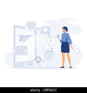 Electronic healthcare concept, hand holding modern bezel free smart phone, flat vector modern illustration Stock Vector