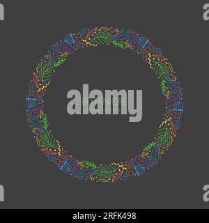 Vector cute frame of hand drawn botanical small elements, twigs, berries, flowers, pine branches in doodle style, isolated  Stock Vector