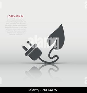 Eco power icon in flat style. Green energy vector illustration on white isolated background. Nature cable business concept. Stock Vector