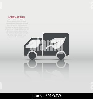 Eco truck icon in flat style. Ecology shipping vector illustration on white isolated background. Van and leaf sign business concept. Stock Vector
