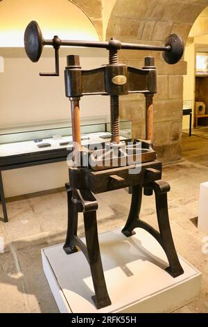 Hand operated printing press on display in the museum at the Monastery of San Martiño Pinario Santiago de Compostela Galicia Spain Stock Photo