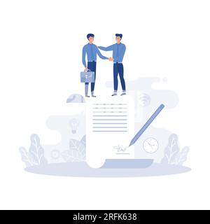 Agreement. Business people standing on a signed contract, flat vector modern illustration Stock Vector