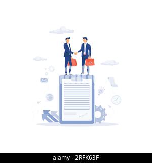 Business people standing on a signed contract, flat vector modern illustration Stock Vector