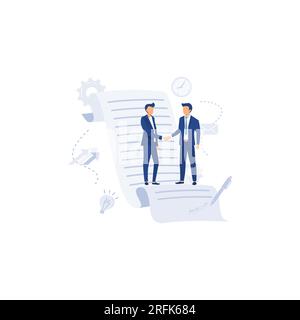 Business people standing on a signed contract, flat vector modern illustration Stock Vector