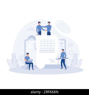 Agreement. Business people standing on a signed contract, flat vector modern illustration Stock Vector