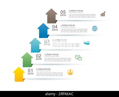 5 data infographics arrow tab paper index timeline template. Vector illustration abstract background. Stock Vector