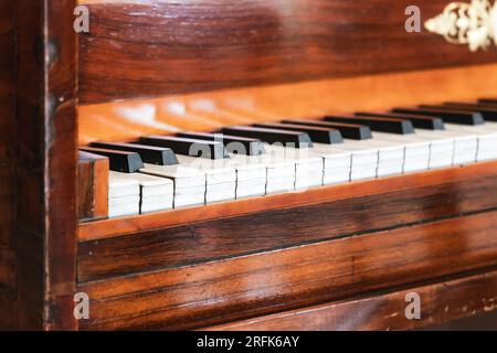 Vintage piano keys, close-up photo with selective focus Stock Photo