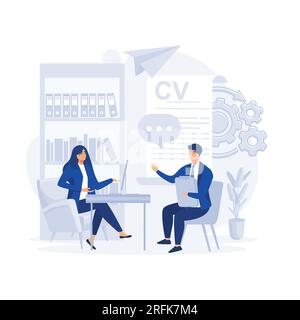 HR specialist having an interview with job applicant. Job interview, Male candidate with cv resume, flat vector modern illustration Stock Vector