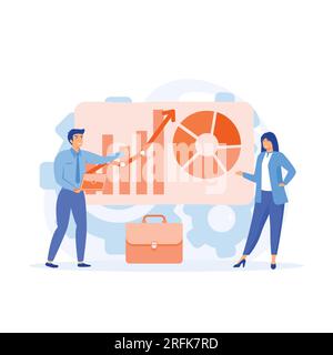 Concept of targeting strategy, Colleagues prepare presentation, market research, flat vector modern illustration Stock Vector