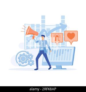Digital PR concept, brands presence, digital marketing campaign, flat vector modern illustration Stock Vector
