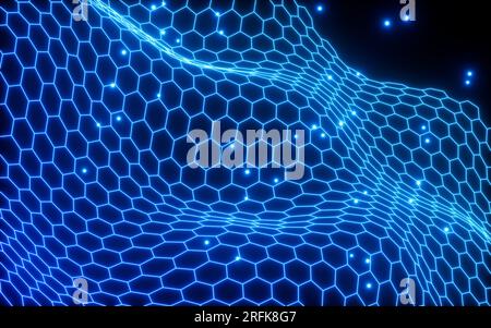 Glowing hexagonal grid neon background, 3d rendering. Digital drawing ...