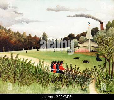 Landscape and Four Young Girls  by Henri Rousseau. Original from Barnes Foundation. Stock Photo