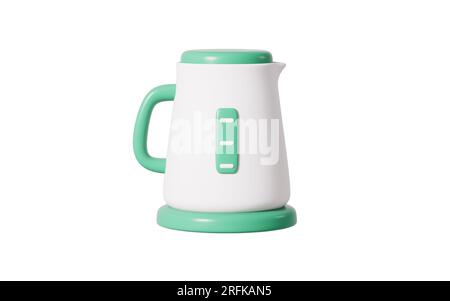 Cartoon electric kettle in the white background, 3d rendering. Digital drawing. Stock Photo