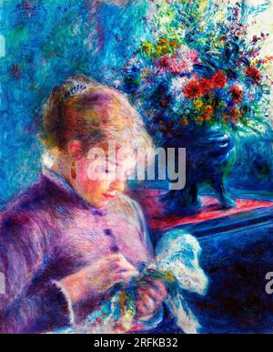 Young Woman Sewing by Pierre-Auguste Renoir. Original from The Art Institute of Chicago. Stock Photo