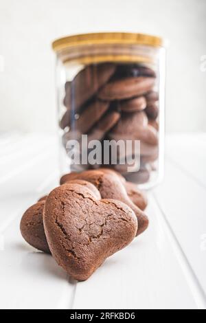 Heart shaped cookies on the white table. Stock Photo