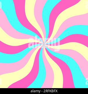 70s retro wavy background. Vintage colorful sunburst backdrop. Geometric starburst summer pattern. Sun rays swirl radial lines. Psychedelic hypnotic Stock Vector