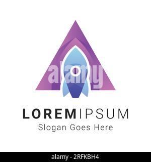 Triangle with Rocket Logo Design Space Rocket Logotype Stock Vector