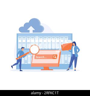 documents tracking system concept, Organized archive. Searching files in database, flat vector modern illustration Stock Vector