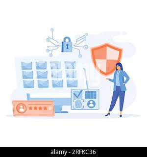 personal cyberspace data security, shield log in protection web access control, flat vector modern illustration Stock Vector