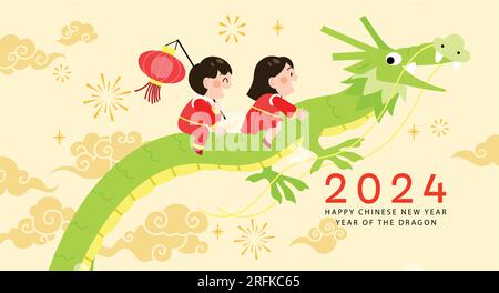 Year of the Dragon Child Holding Lantern Clipart Stock Vector Image ...