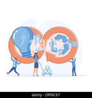 Circular economy, waste recycling, efficient energy consumption and management, flat vector modern illustration Stock Vector